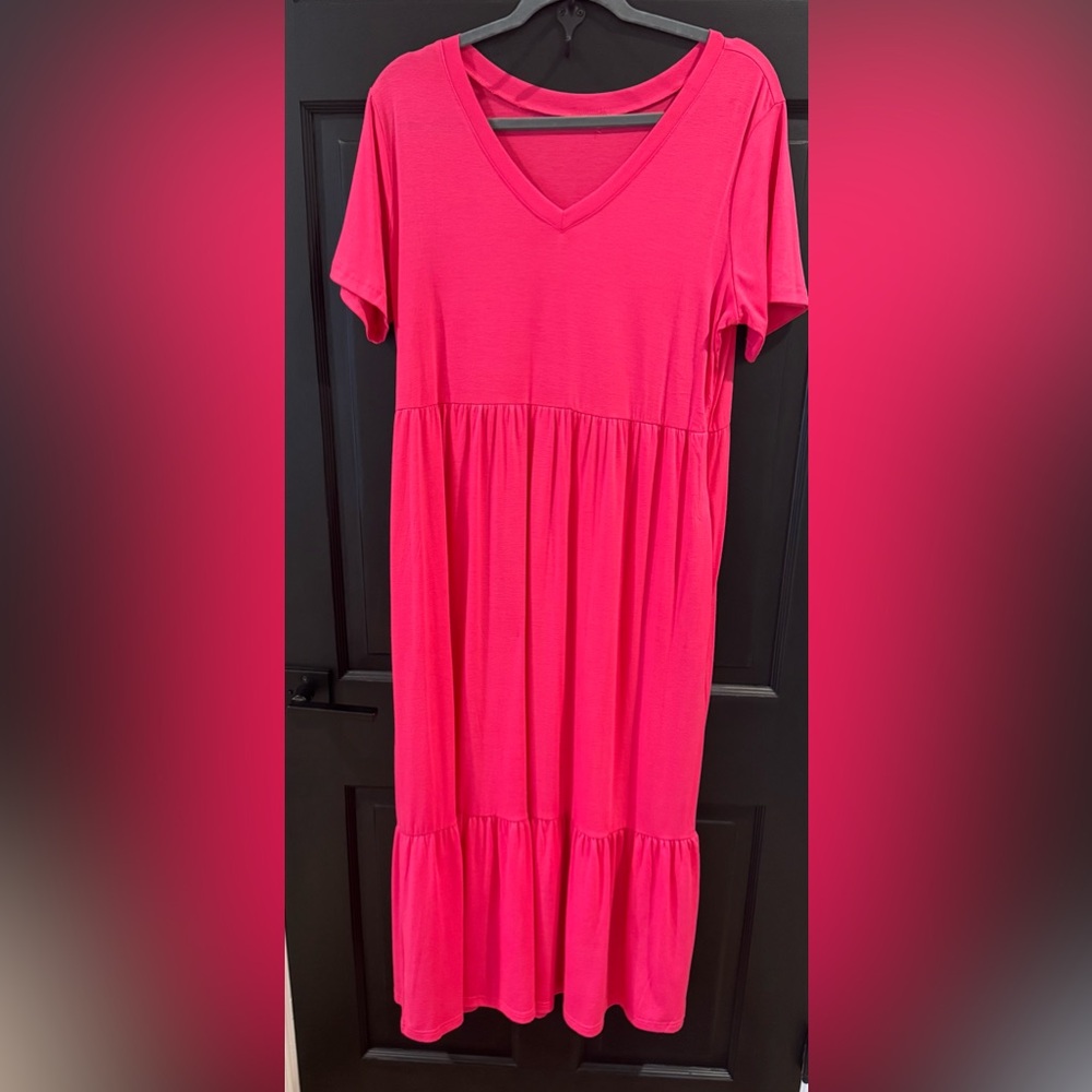 Girls' Bright Pink Short Sleeve Babydoll Dress